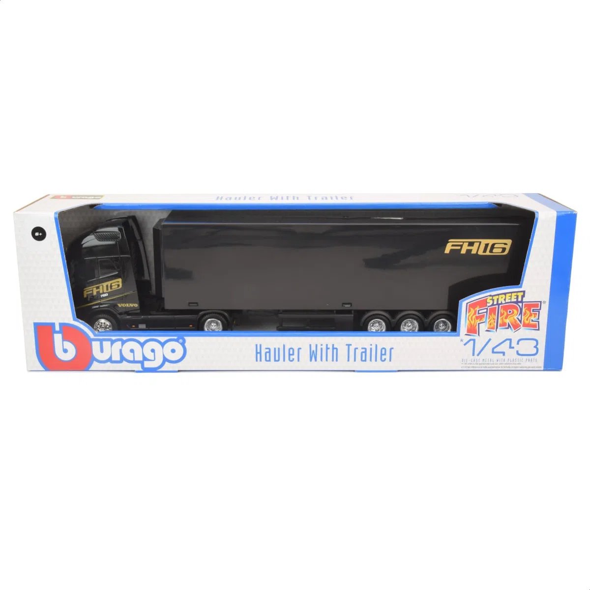 Bburago B18-31461T Street Fire HAULERS - Camión Fundido a presión con Remolque, Volvo FH16 Globetrotter 750 XXL-1:43, Modelo de Juguete Coleccionable, Varios diseños y Colores