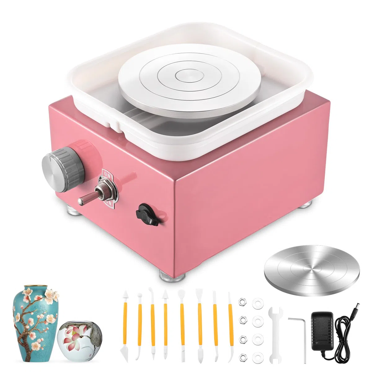 Mini Rueda de Cerámica, Máquina Eléctrica de Cerámica 30 W Velocidad 2000 RPM con Lavabo Extraíble de ABS y Plato Giratorio de 6,5/10 cm Máquina de Rueda de Cerámica para Niños, Adultos