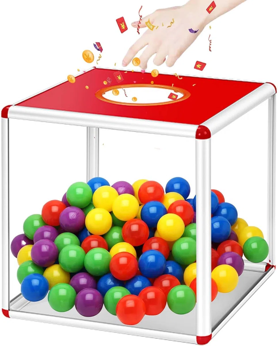 Caja de lotería, caja de lotería transparente de 25 cm, caja de tombola con aleación de aluminio, caja cuadrada de bolas de bola para recaudación de fondos (transparente)