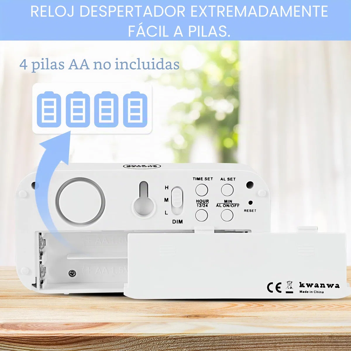 KWANWA Reloj Despertador LED Que Funciona con Pilas con números Rojos de 1.2 Pulgadas, repetición, Brillo Ajustable (Blanco)…