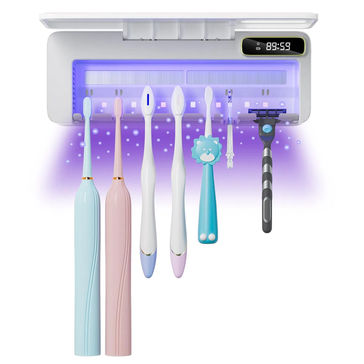 Soporte para Cepillo de Dientes, 5+1+1 Ranuras para cepillos de Dientes UV, Soportes Recargables de Pared para baños, Funciones de calefacción, sin taladrar (Blanco)