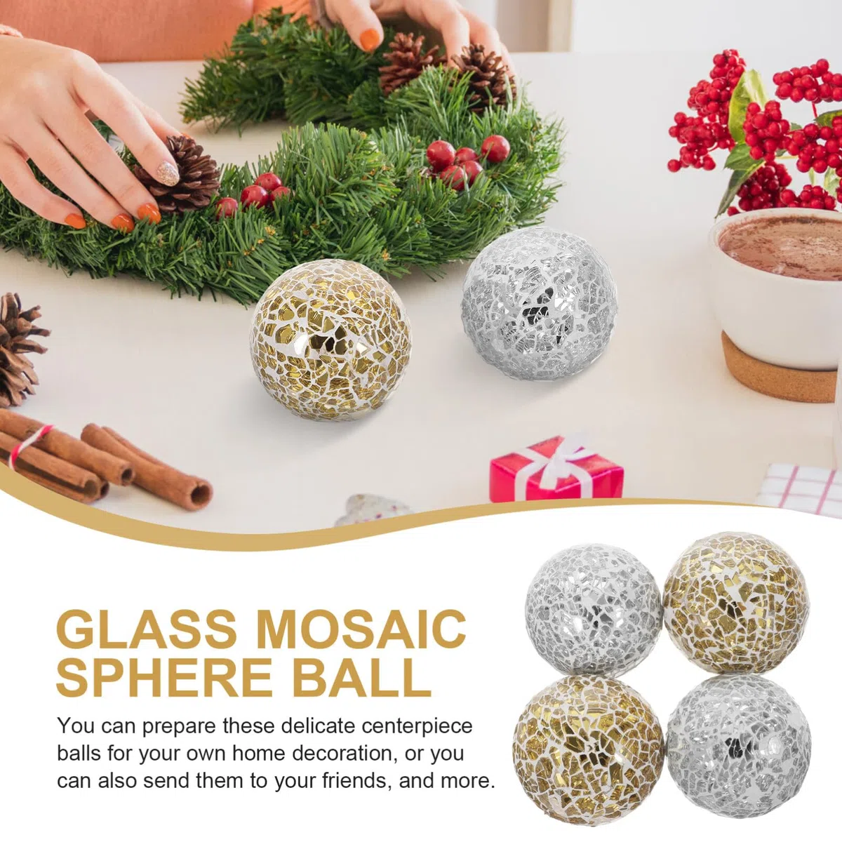 SEWACC Bolas De Cristal Decorativas De Mosaico 3.1 Pulgadas 2 Piezas Adornos Esféricos para Centro De Mesa Decoración Moderna para Hogar Y Eventos