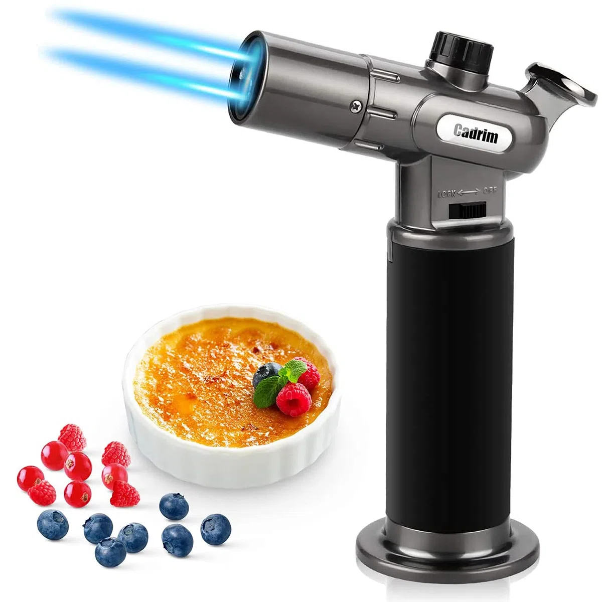 Cadrim Antorcha de butano, recargable, soplete culinario profesional de doble fuego y pequeña llama ajustable para Creme Brulee, barbacoa para hornear (negro)