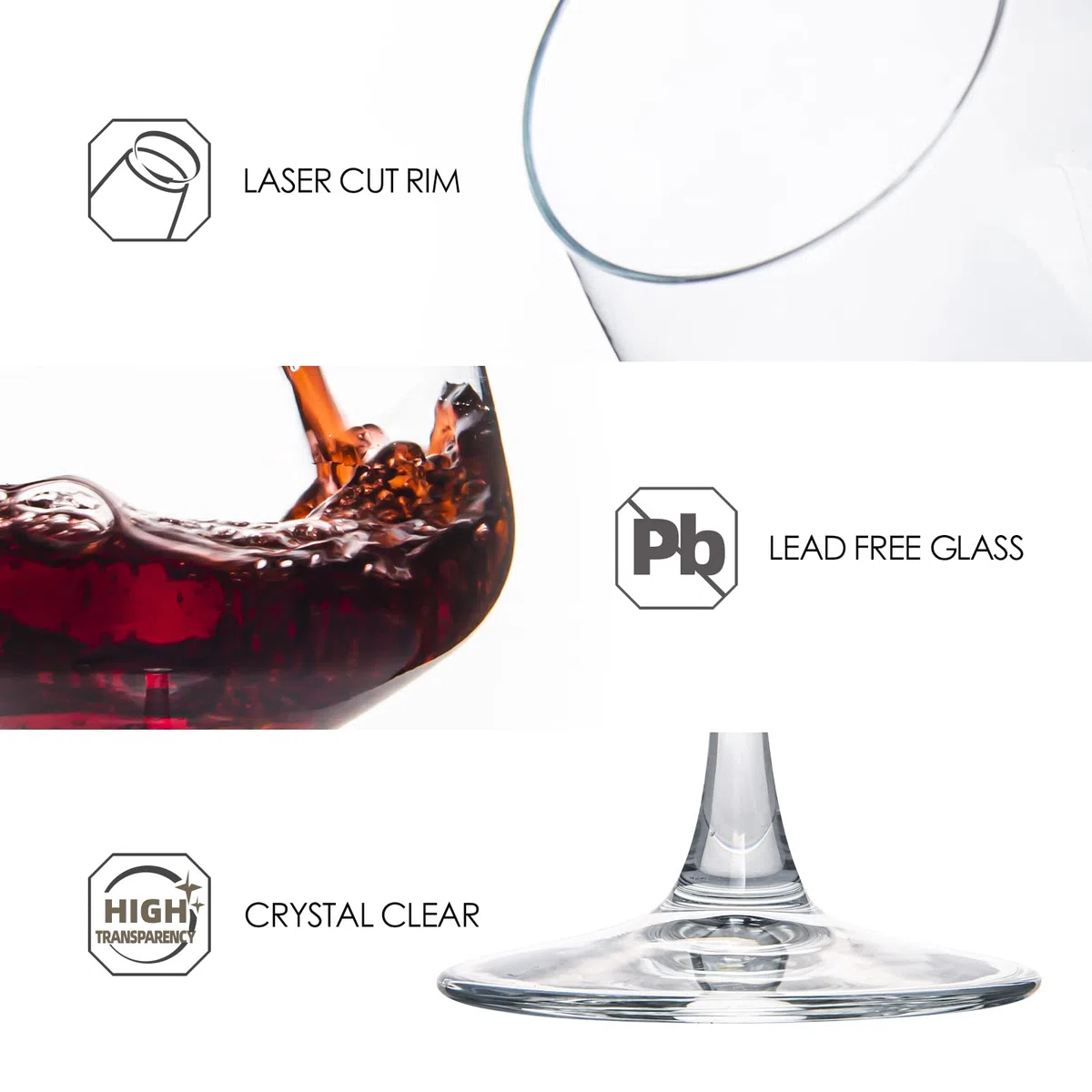 YANGNAY Copas de vino (juego de 6, 20 onzas), grandes copas de vino burdeos transparentes para vino tinto, borde liso, aptas para lavavajillas
