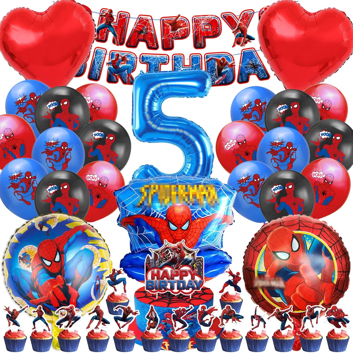 38 Piezas Set de Cumpleaños Spiderm 5 Años Niño, Decoracion Cumpleaños Spiderm, Globos de Cumpleaños Infantil, Decoración Globos para Fiesta de Cumpleaños Niños