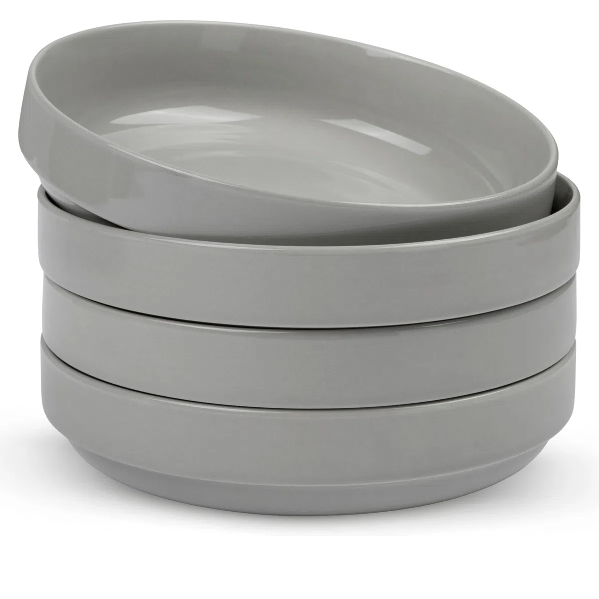 KooK Cuencos grandes de cerámica para pasta, aptos para microondas y lavavajillas, ideales para sopas y ensaladas, cuencos poco profundos, porcelana brillante, 48 onzas, juego de 4, gris polvo