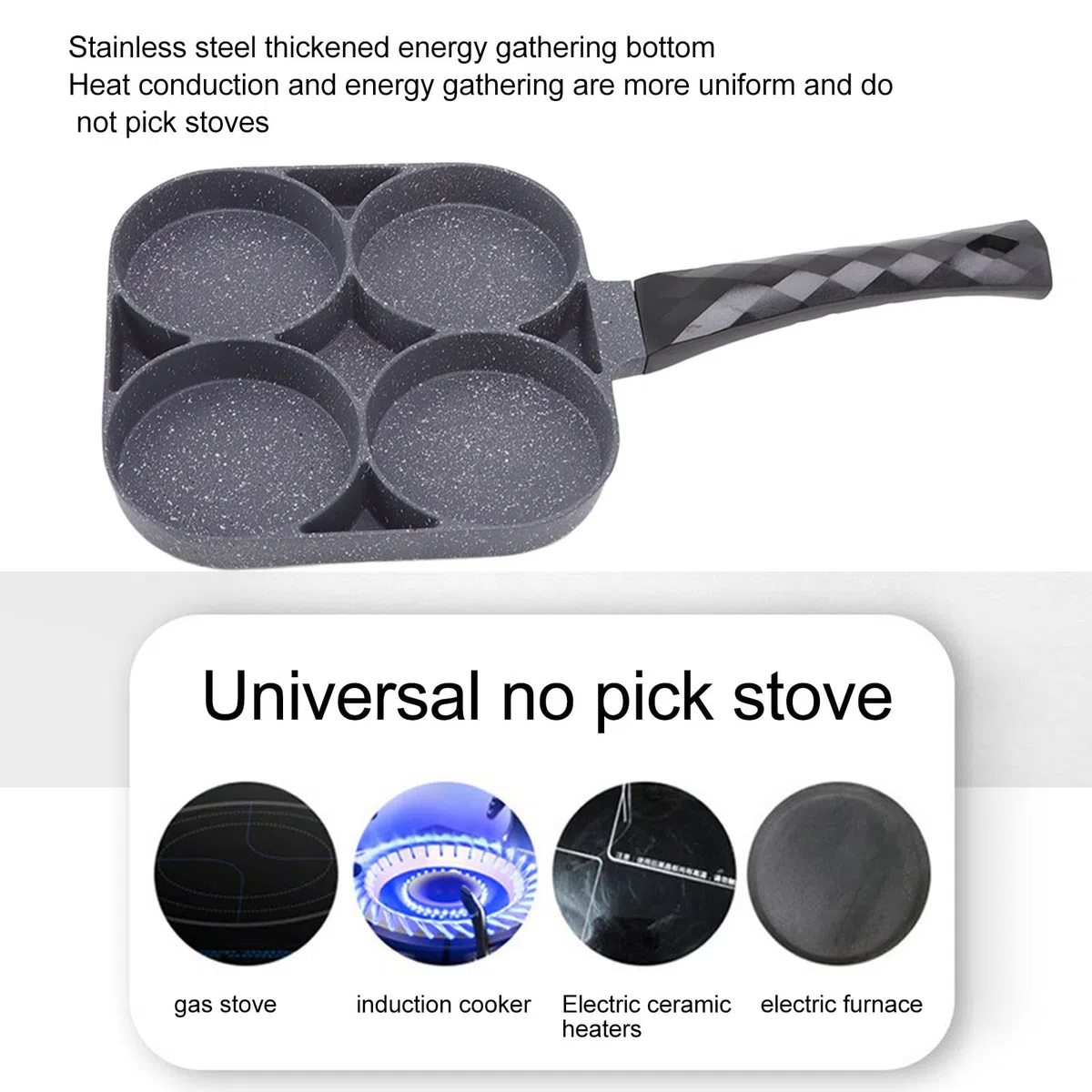 Sartén de 4 orificios, sartén de aluminio, olla plana resistente al calor, sartén antiadherente, sartén para tortillas para panqueques, hamburguesas, accesorio de cocina (-3118220139011)