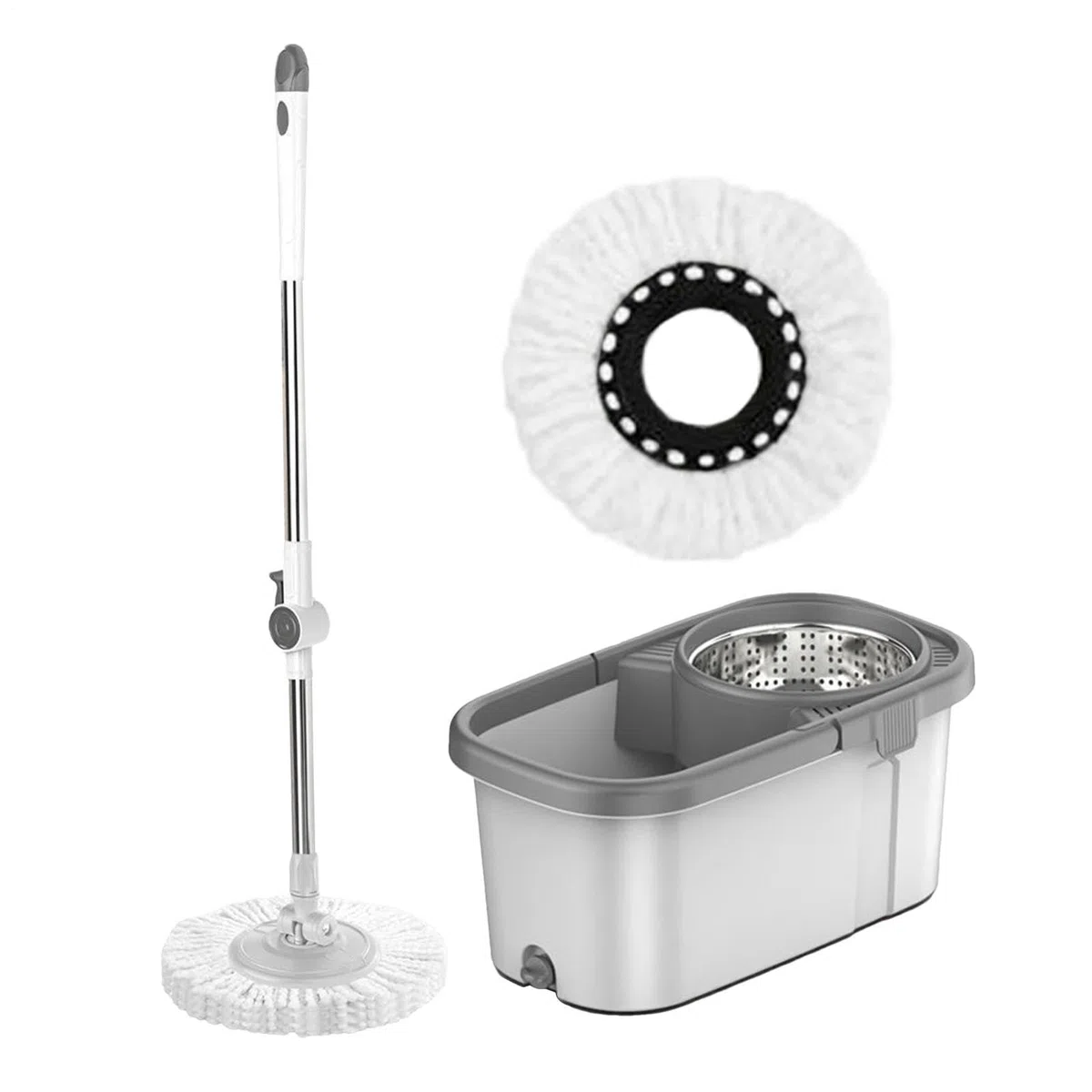 Fregona Y Cubo De Limpieza Hogar Compacto Ligero Mango Ajustable Doméstico | Kit Completo De Fregona Y Cubo Con Rotación 360 Grados Autotorsión Apta Para Suelos De Madera, Baldosas, Mármol, Baño,