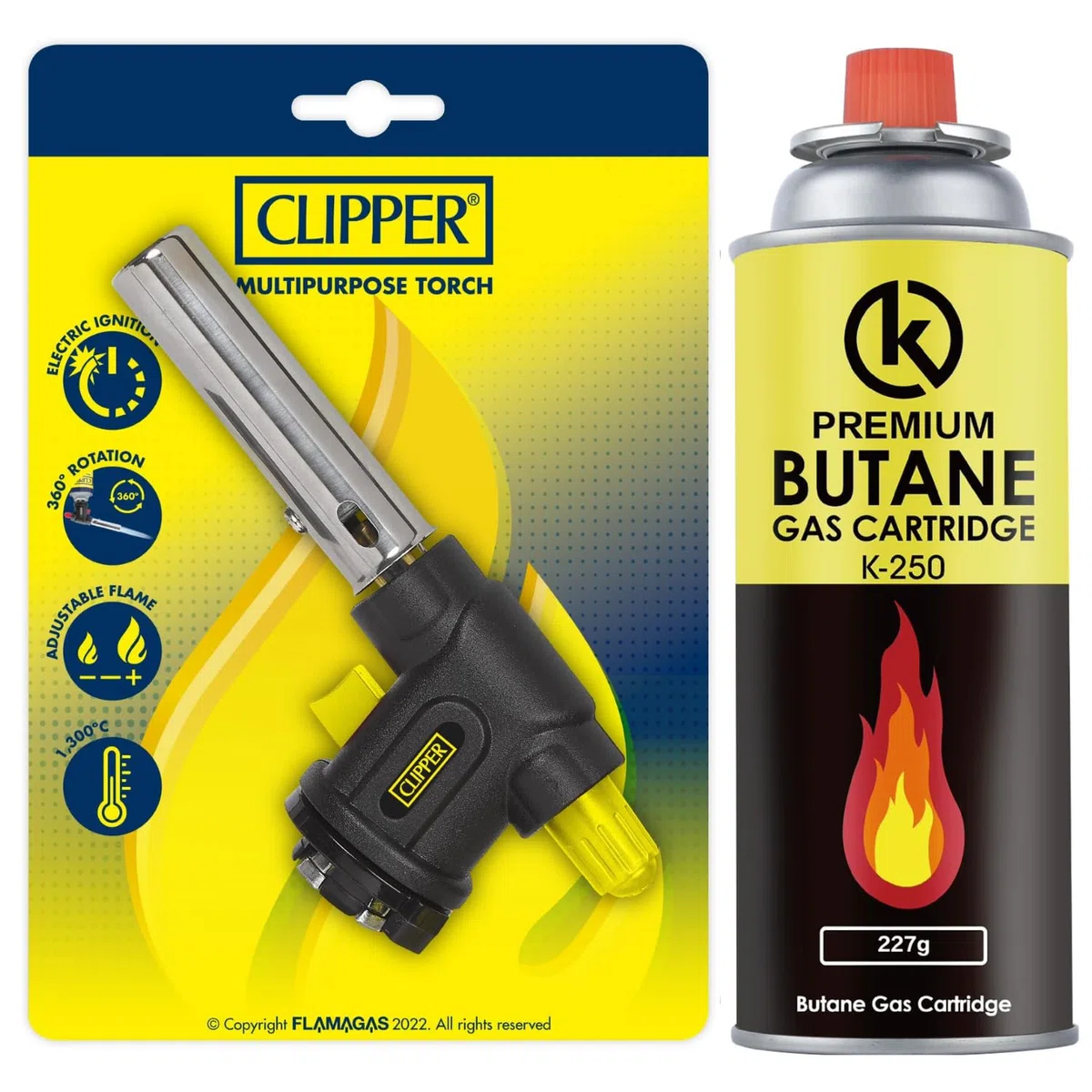 KROWN - Pack Profesional de Soplete de Cocina: Cabezal y Cartucho de Gas 227g con Llama Ajustable, Ideal para Flambeado de Postres
