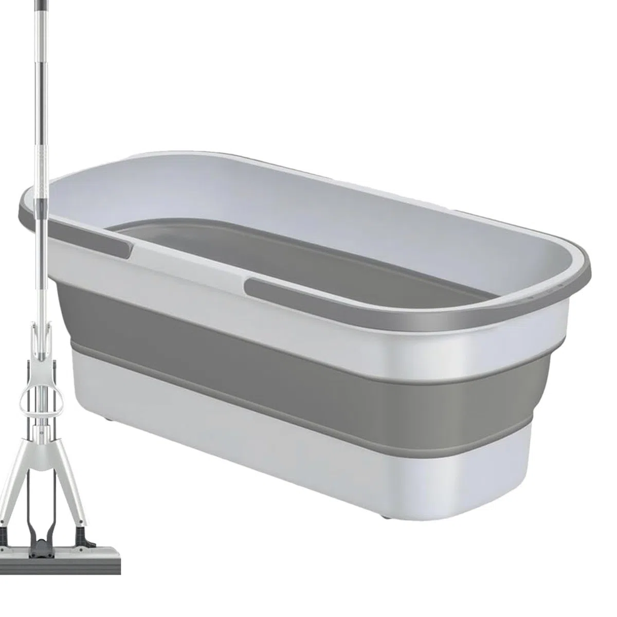 Cubo para fregona, cubo plegable de 12 L, cesta rectangular práctica para | limpieza portátil con asa y ruedas, cubo de lavado para fregona