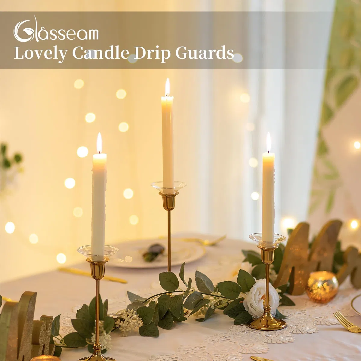 Glasseam Portavela Anillo Transparente, Taper Bobeche De Cristal Set De 12, Protector De Velas Redondo para Navidad y Bodas