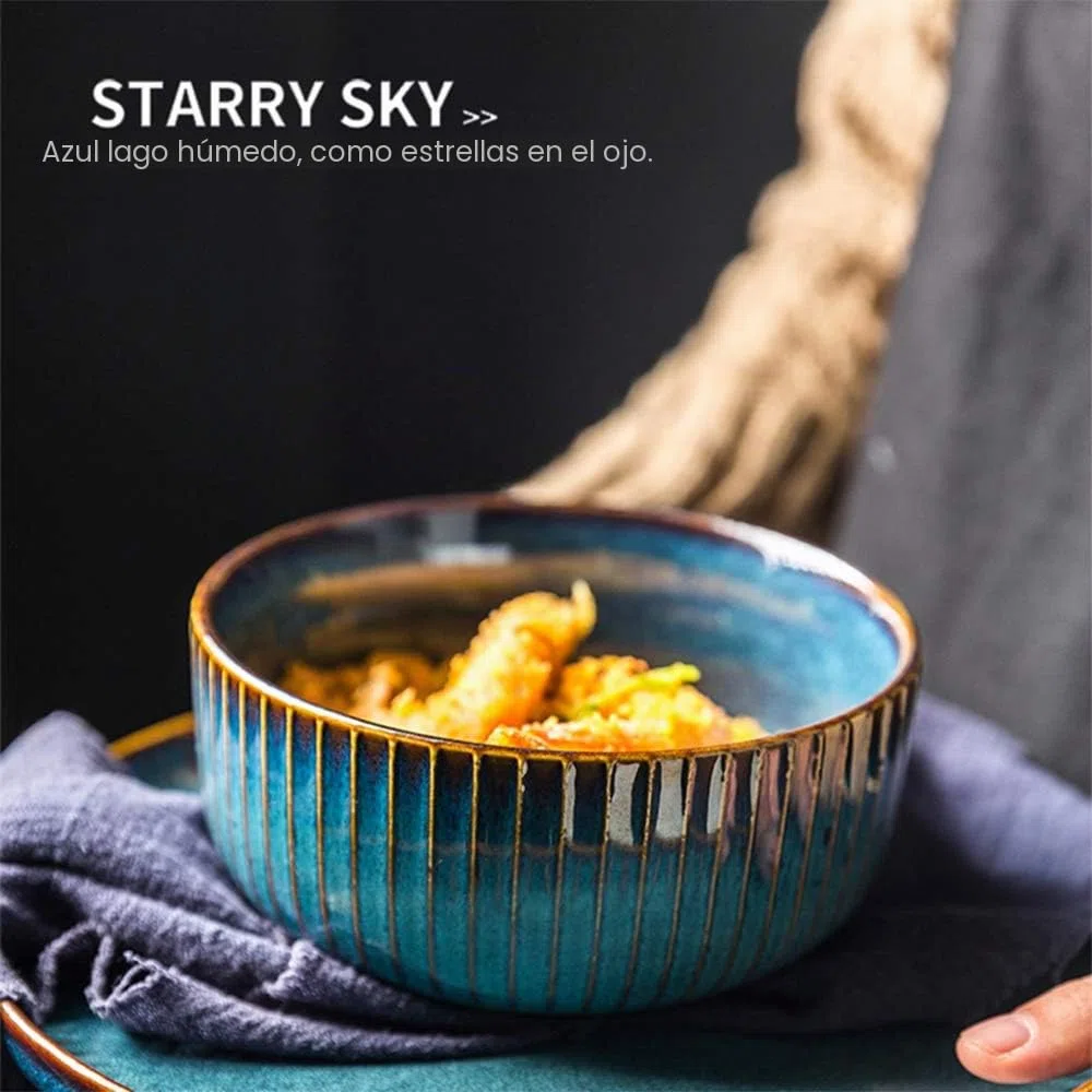 CSYY Cuencos de cereales, Cuenco de porcelana de 4 piezas, cuenco para sopa, apto para microondas y apto para lavavajillas, para cereales, sopas, postres, ensaladas-azul