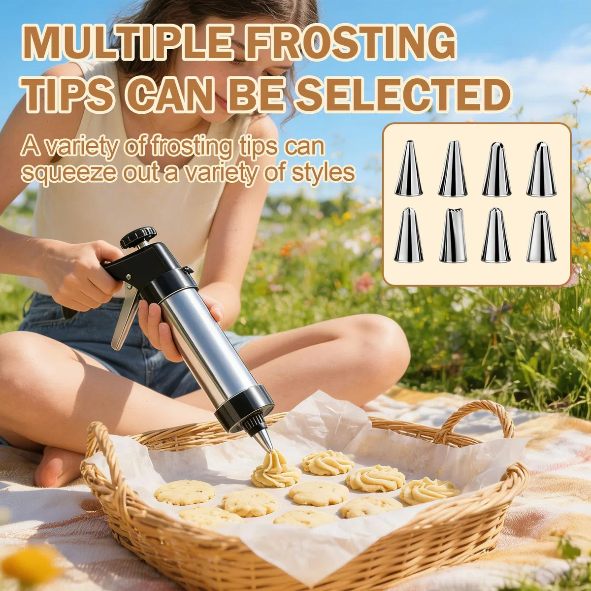 Biscuit Maker Máquina de Hacer Galletas con 13 Plantillas y 8 Boquillas para Churros Galletas y Decorar Postres