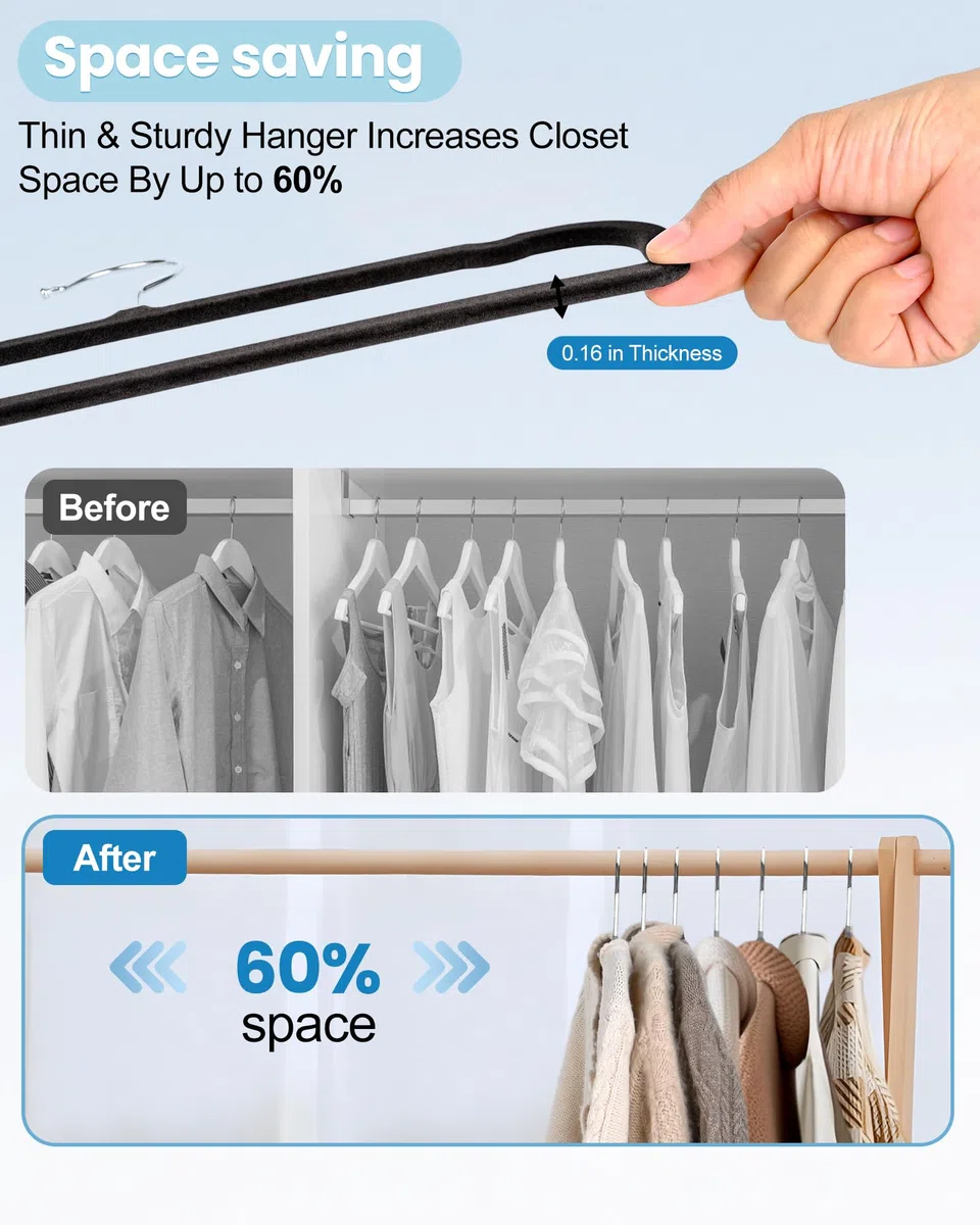 Perchas de terciopelo para pantalones con barra antideslizante, paquete de 20 perchas de fieltro para armario, perchas delgadas y elegantes que ahorran espacio, gancho giratorio de 360°, perchas para