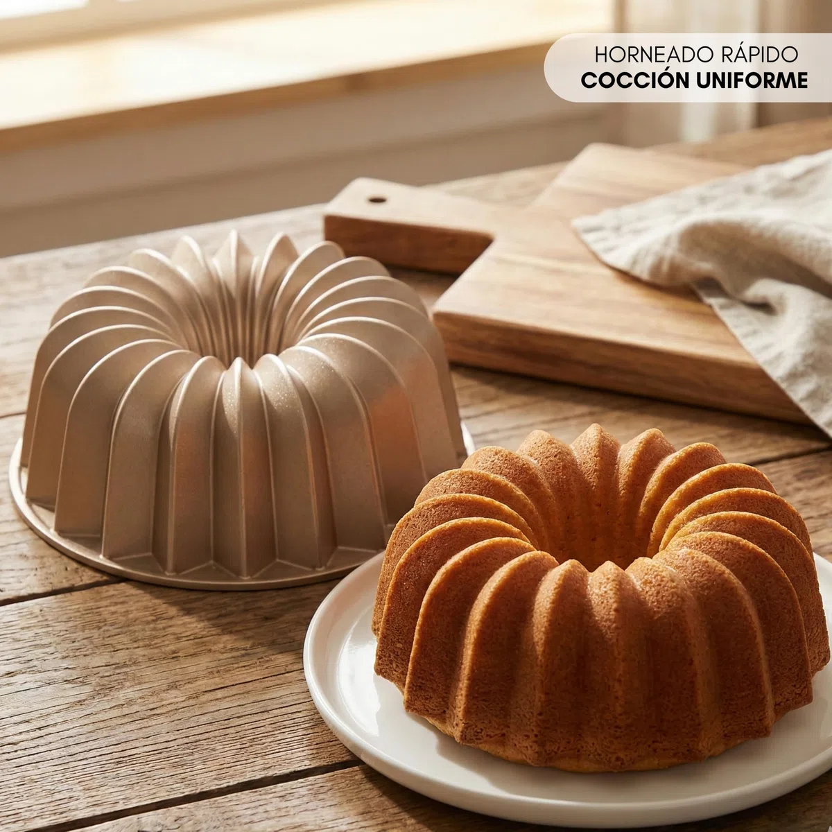 Erreke Molde para Bizcocho con Doble Capa Antiadherente, Gleam | Aluminio Fundido Resistente. Savarín Cocción Uniforme. Para Repostería. Flan. Pudín. Gelatina. Para Repostería Casera