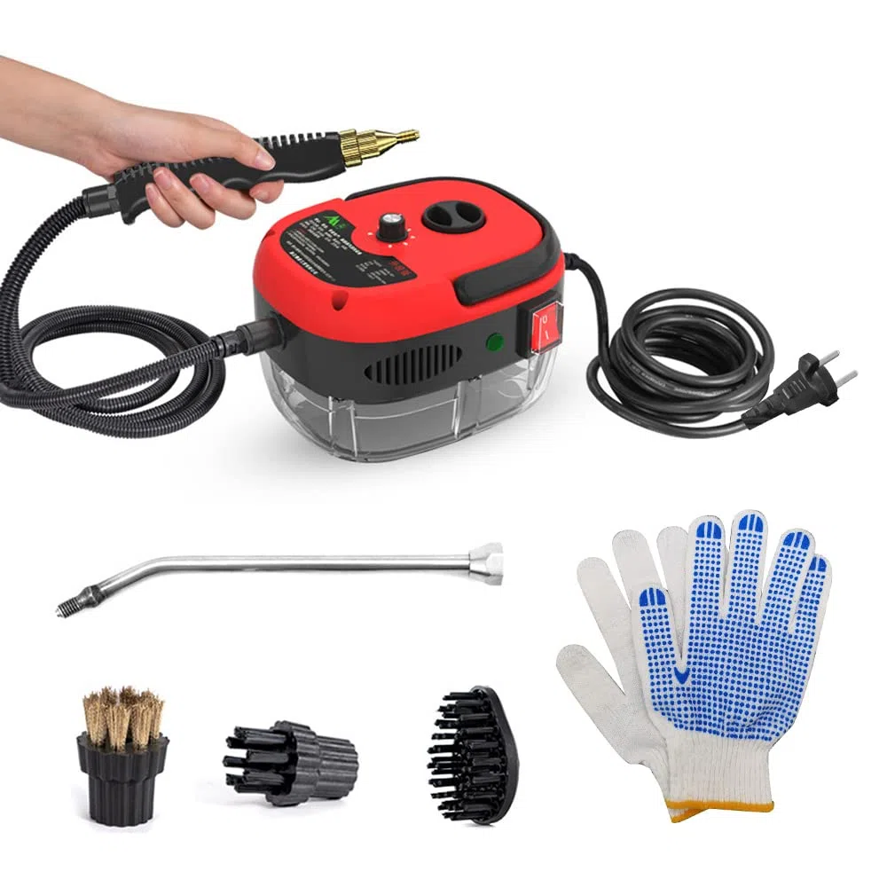 Decdeal Limpiador a vapor portátil portátil de 2500 W Máquina de limpieza a vapor presurizada a alta temperatura con cepillos y guantes para muebles de cocina coche de baño