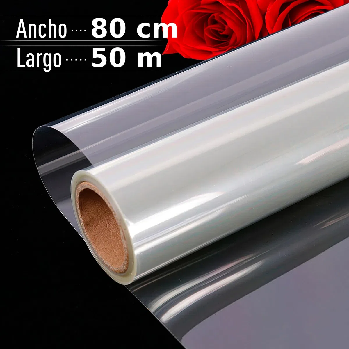 Rollo de Celofan Transparente 80cm x 50m para Envolver Flores, Cestas y Regalos, Polipropileno Transparente con Grosor 35 micras (80cm*50m)