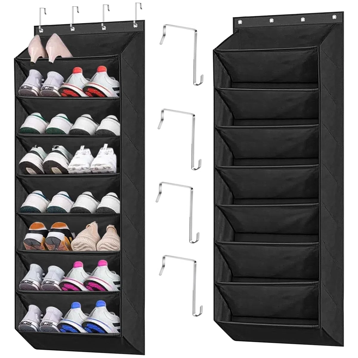 Zapatero Puerta,Zapatero Colgante,Organizador Zapatos Puerta,8 Capas Zapateros Detrás de la Puertas,Puede Colgar en la Puertas o en el Armario,Diseñado para Cualquier Sapateira Almacenamiento (Negro)