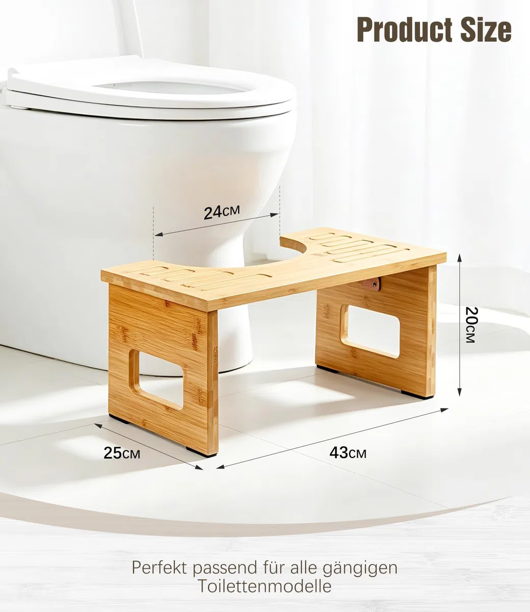 Taburete de inodoro de madera de bambú para adultos, taburete de inodoro con almohadillas antideslizantes, taburete ergonómico para baño