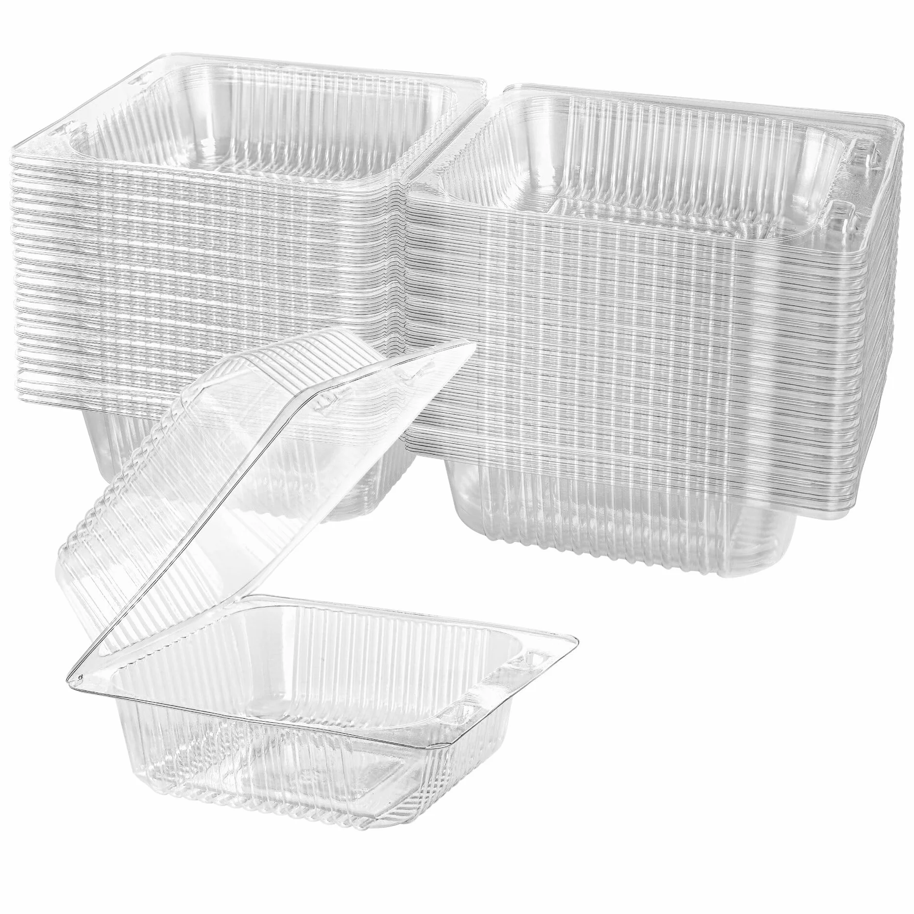 Axe Sickle 200 recipientes de plástico transparente con bisagras de 5 x 5 pulgadas para llevar, bandeja para llevar, recipientes de comida para postres, aperitivos, pasteles, galletas, ensaladas