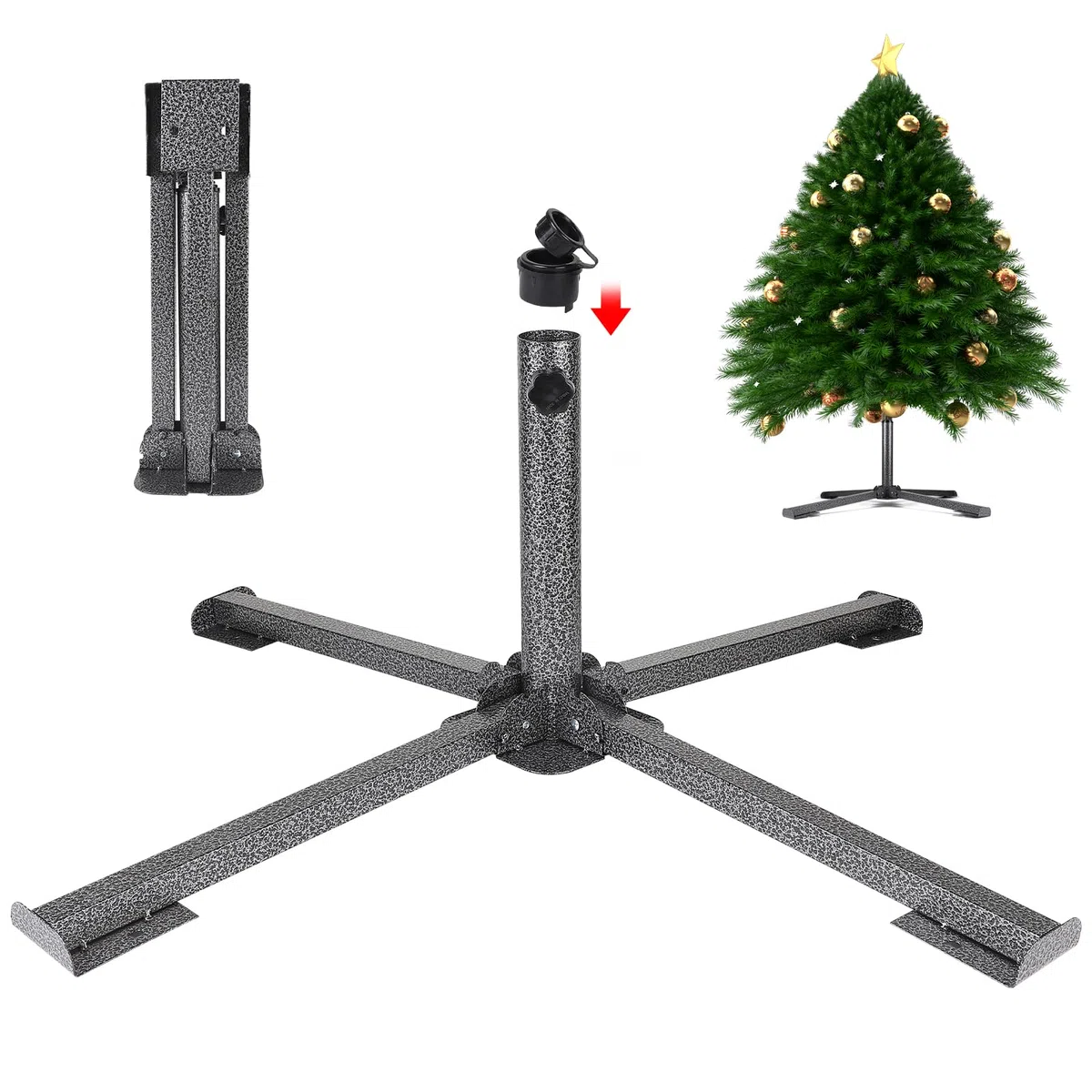 EFUTURETIME Soporte para Árbol de Navidad de Metal Ø2,5-4,5 Cm, Base Arbol de Navidad Pequeño Artificiales se Adapta a Árboles de 60-200cm, Uso Exterior e Interior, Negro