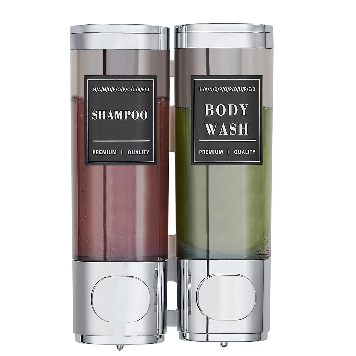 Dispensador de Jabón de Ducha 3 Recipientes, Sin Taladro – Dosificador para Champú, Acondicionador y Gel de Ducha de Gran Capacidad (2x300ml, Plata) para Baño, Cocina, Hotel Plata 2 cámaras