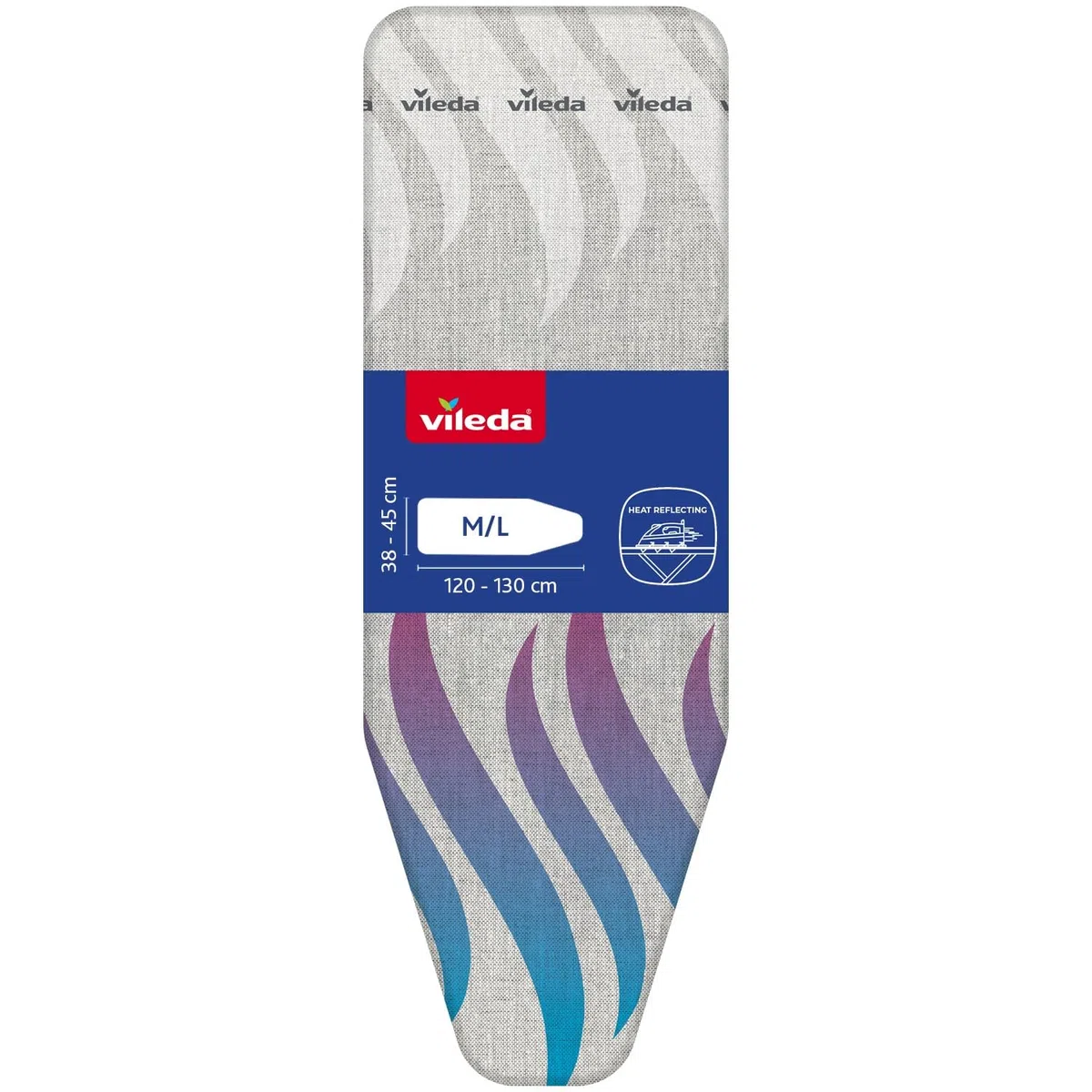 Vileda Funda para Tabla de Planchar Total Reflect, Planchado Extra Rápido, Ajustable a Tablas de 120-130cm de Largo y 38-45cm de Ancho, Fácil de Instalar, 100% algodón