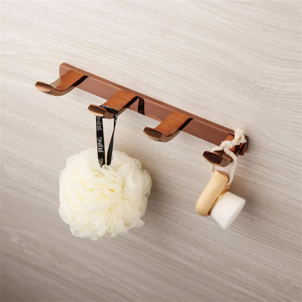 Accesorios de baño de Oro Rosa, Cepillo de baño de latón Macizo, Soporte de Papel, jabonera, Estante de Toalla, Kit Combinado de Montaje en Pared, Soporte de 4 Ganchos