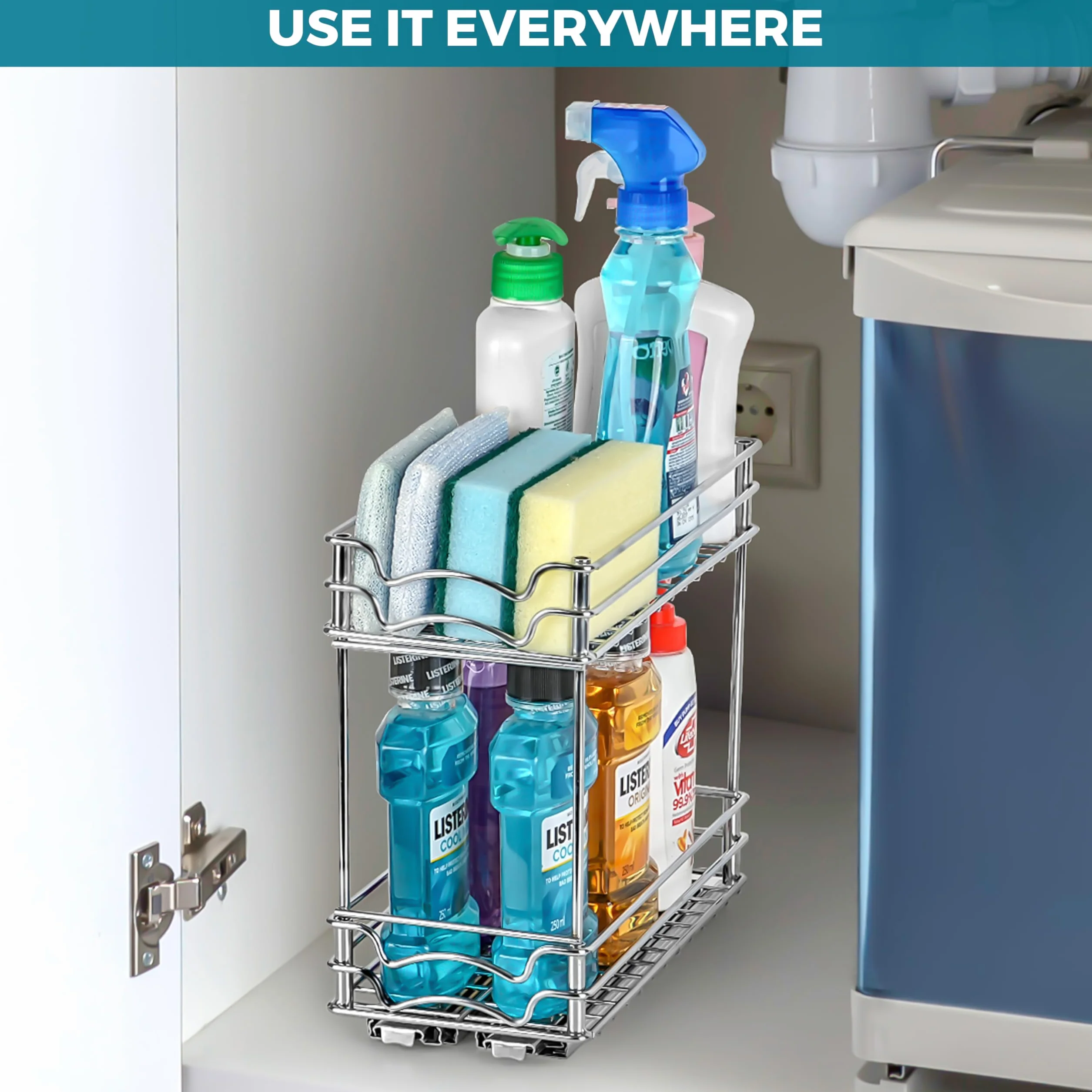 Winter Shore Organizador Especias Extraíble de 2 Niveles - Cajones Deslizables para Armarios de Cocina - Estanterias Almacenaje Deslizables Bajo Fregadero - Organizador Fregadero para Despensas