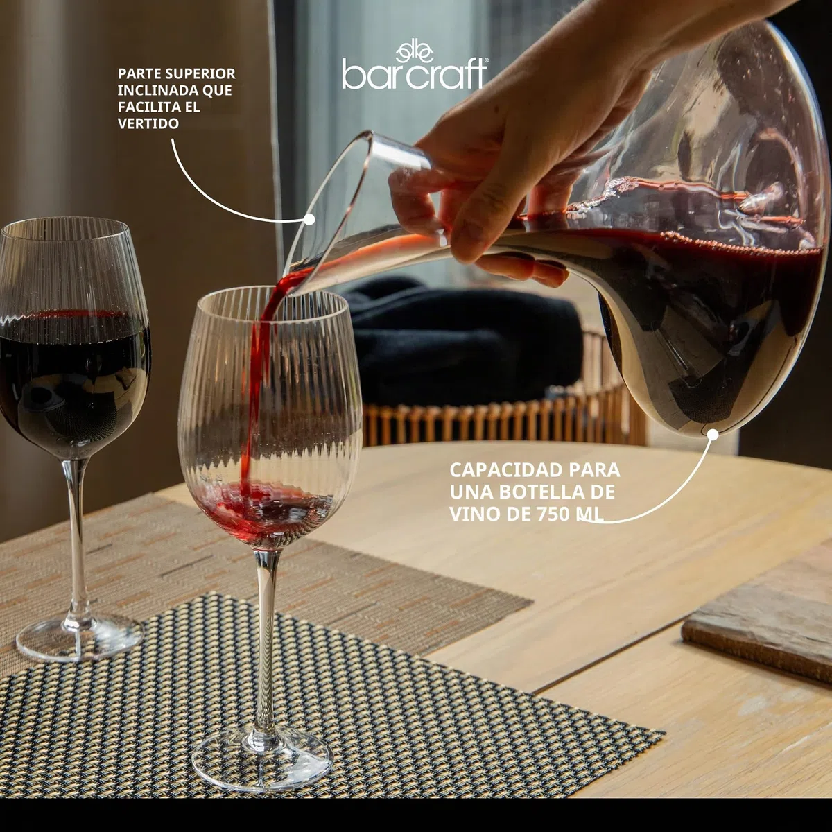 BarCraft Juego Decantador de Vino Luxury en Caja de Regalo, Hecha de Cristal, Transparente, 1.5 litros