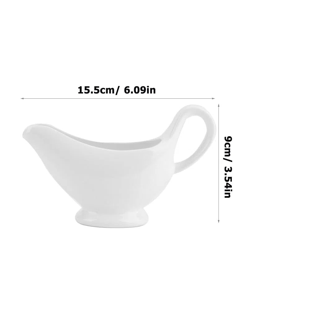 Angoily Juego de 2 salseras de porcelana de 110 ml con asa, recipiente para salsas clásicas con vertido de labios para salsa, aderezos para ensaladas, caldo de leche, crema, zumo de queso,