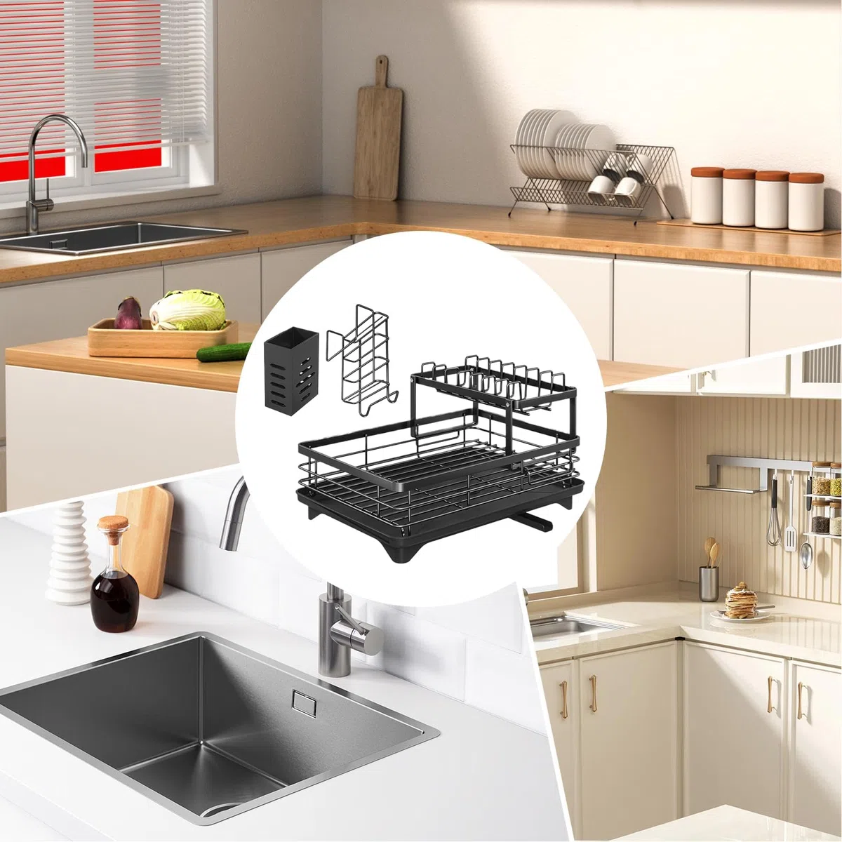Generisch de platos, 2 niveles Para Encimera de Cocina, Utensilios De Cocina Y Vaso Soporte Para Cubiertos Cuencos Encimera