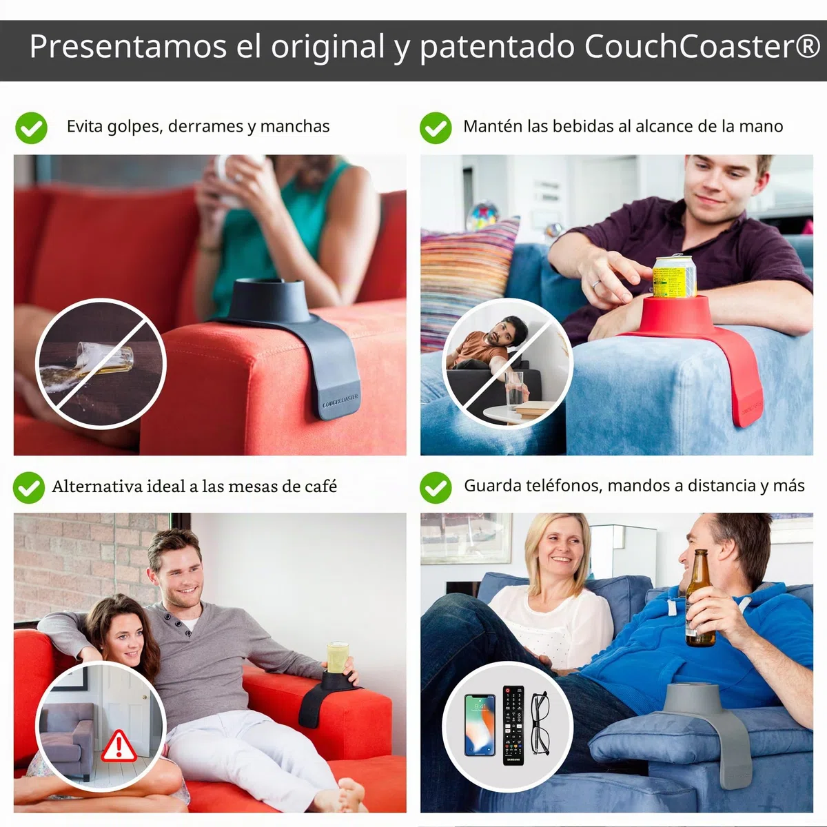 CouchCoaster - el Posavasos definitivo de Bebidas para su sofá, Negro Azabache