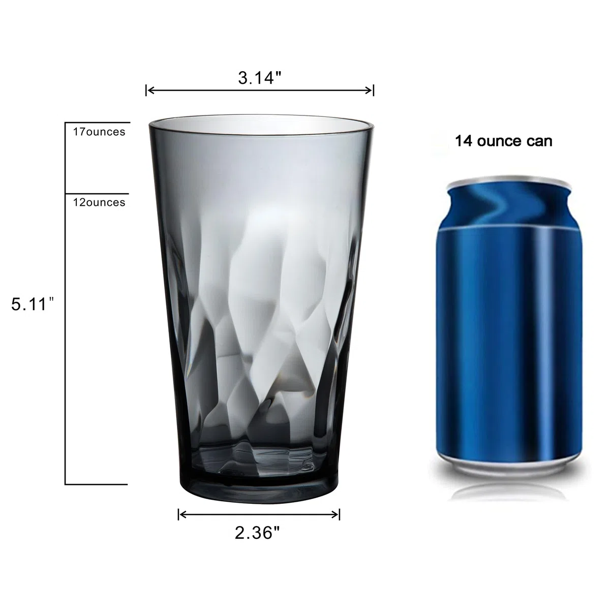 JGIRL Vasos de plástico irrompibles, juego de 6, vasos inastillables, vasos de vidrio de plástico, vasos de plástico de 16 onzas, aptos para lavavajillas (gris)