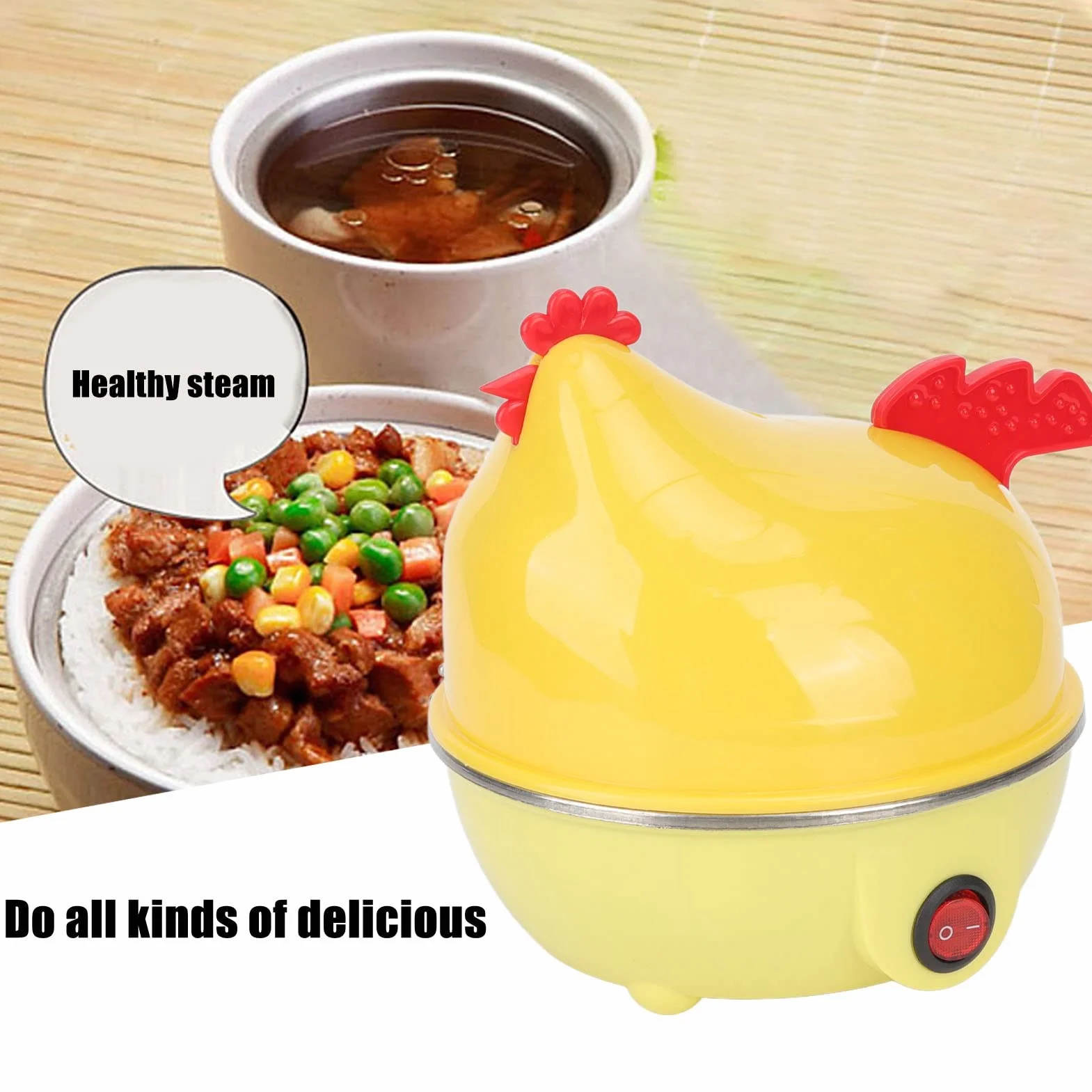 Hervidor de Huevos Eléctrico, Hervidor de Huevos Rápido con Apagado Automático para Huevos Duros, Huevos Escalfados, Huevos Revueltos, Tortillas(Amarillo)