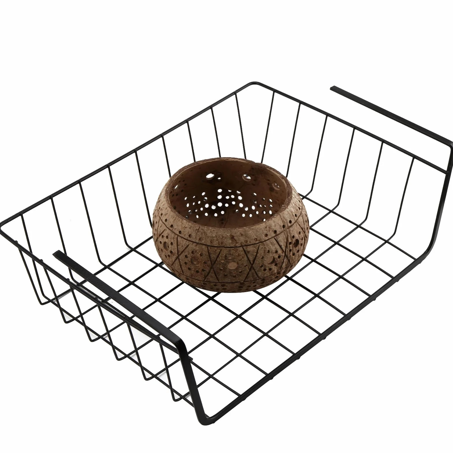4 unidades de cestas de almacenamiento para debajo de la estantería, cesta colgante de metal, cesta colgante de metal, color negro, para cocina, oficina, despensa, baño, armario