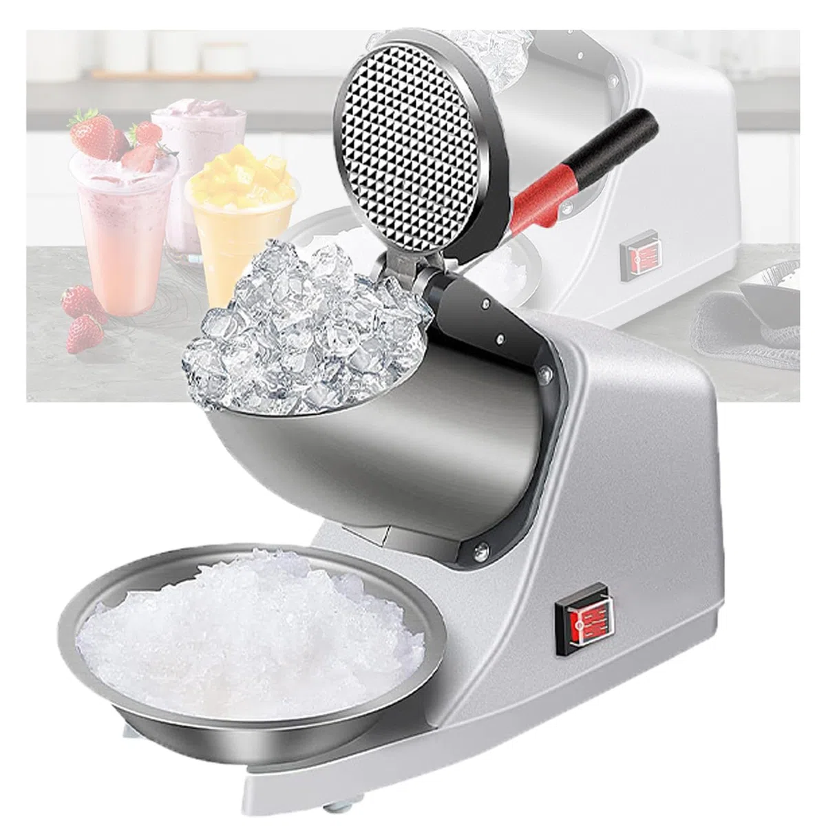 Máquina trituradora de Hielo, raspadora de Hielo de Grosor Ajustable con 3 Cuchillas para granizados, cócteles y Batidos.