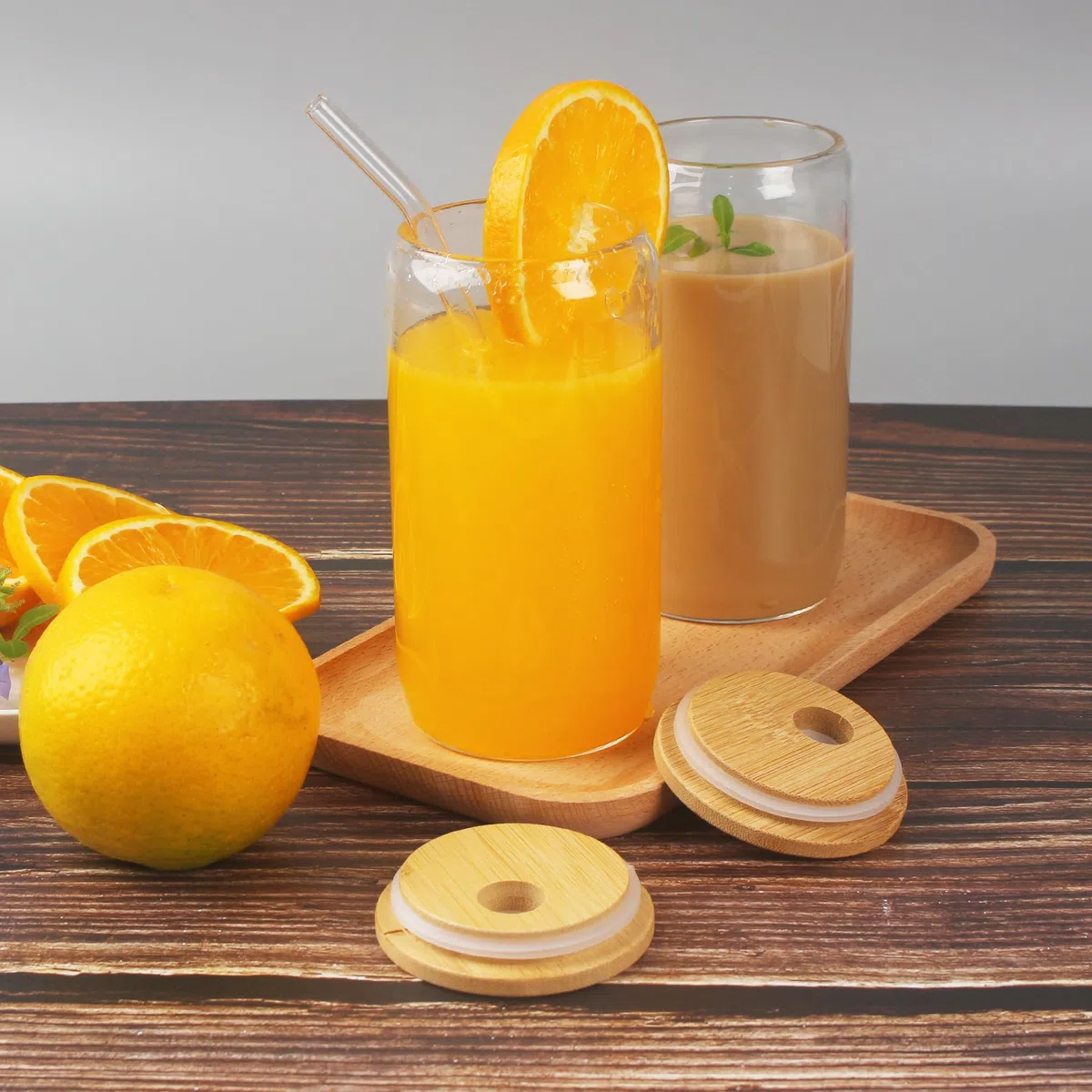 6 Piezas 500 ml Taza de Té Burbuja con Tapa y Pajita, Vasos para Beber con Tapas de Bambú y Popotes,Adecuado para Café Congelado, Cerveza, Cócteles