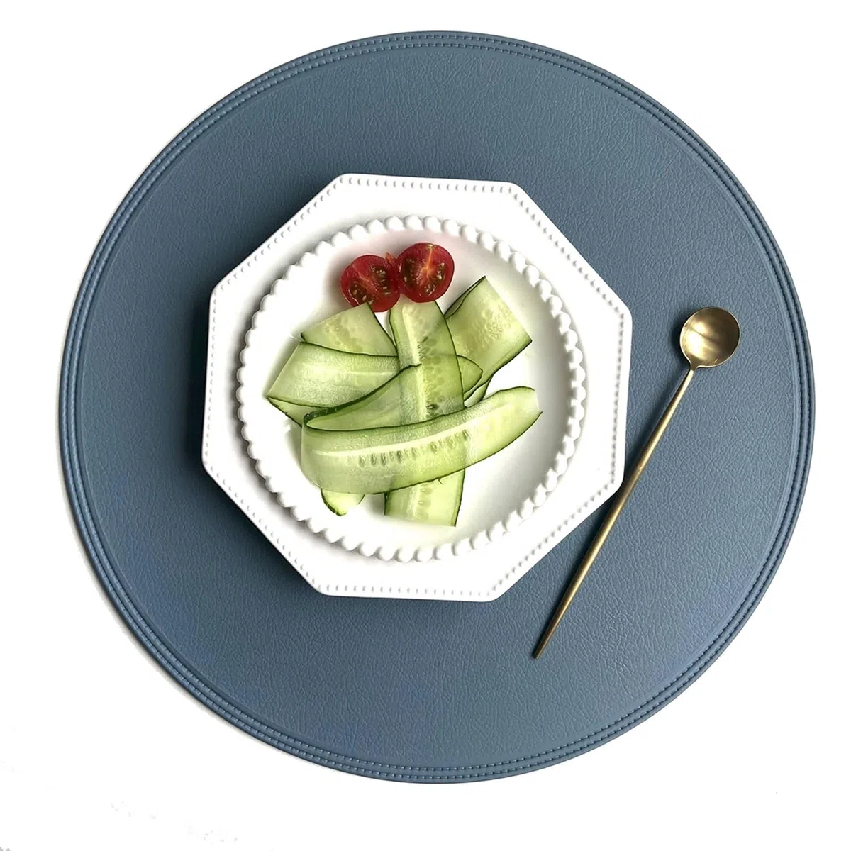Juego de 6 salvamanteles de mesa de color azul, juego de 6 manteles individuales, XXL, 38 cm, borde prensado, en piel de PVC, para cocina, restaurante, mesa de comedor