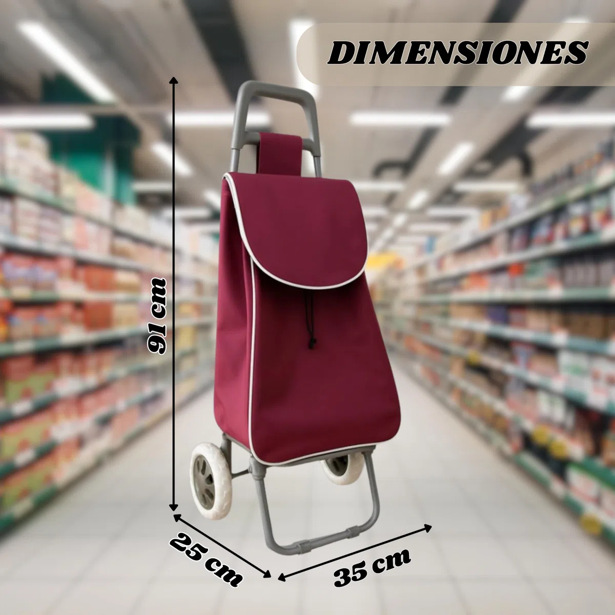 Weida Carro de la Compra con 2 Ruedas | Resistente y Ligero | Mango Ergonómico y Bolsa Impermeable | Arrastre Cómodo y Estable | Ideal para Supermercado y Uso Diario | 91cm-25cm-35cm (Rojo Granate)