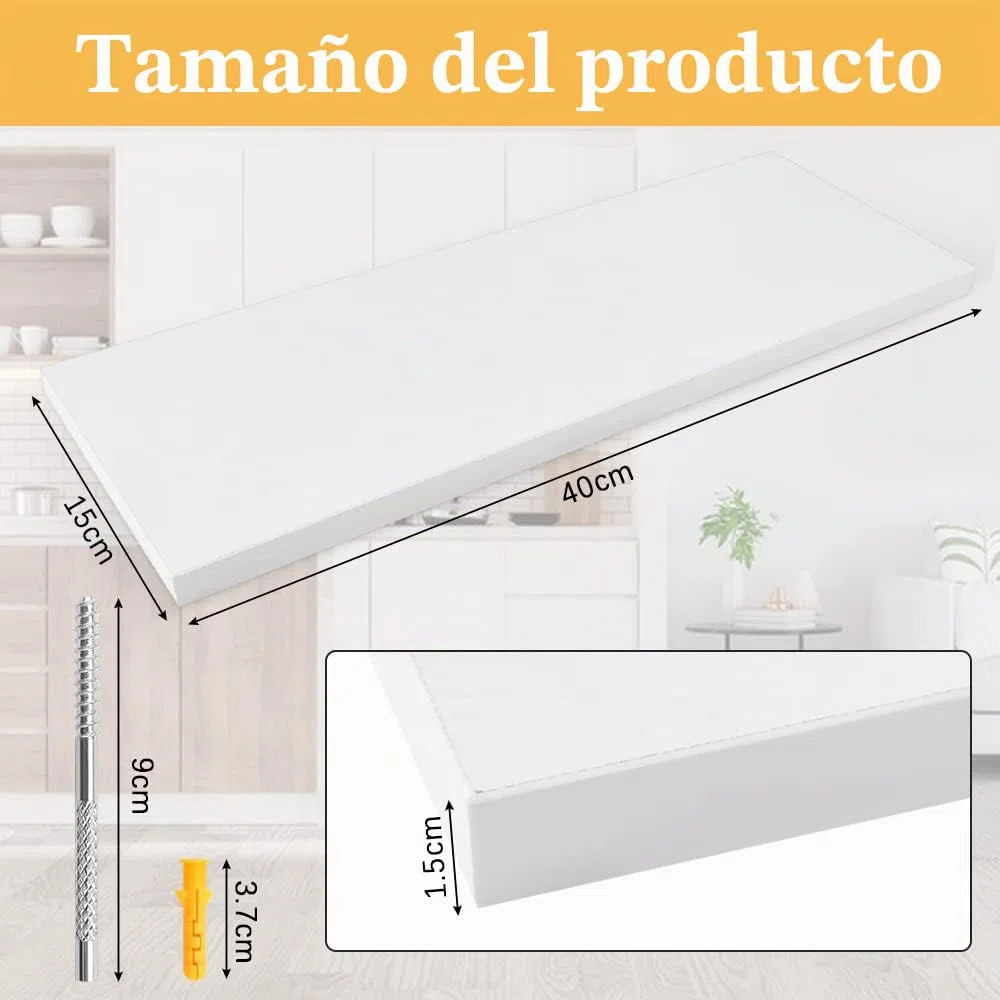 ThatsRad 3 Pzs Estanteria Flotante Pared 40 * 15 * 1,5cm Baldas Pared Blancas de MDF Estante de Pared Montaje Oculto para Libros, Fotos Estantes Flotantes Moderno para Baño, Salón, Cocina, Pasillo
