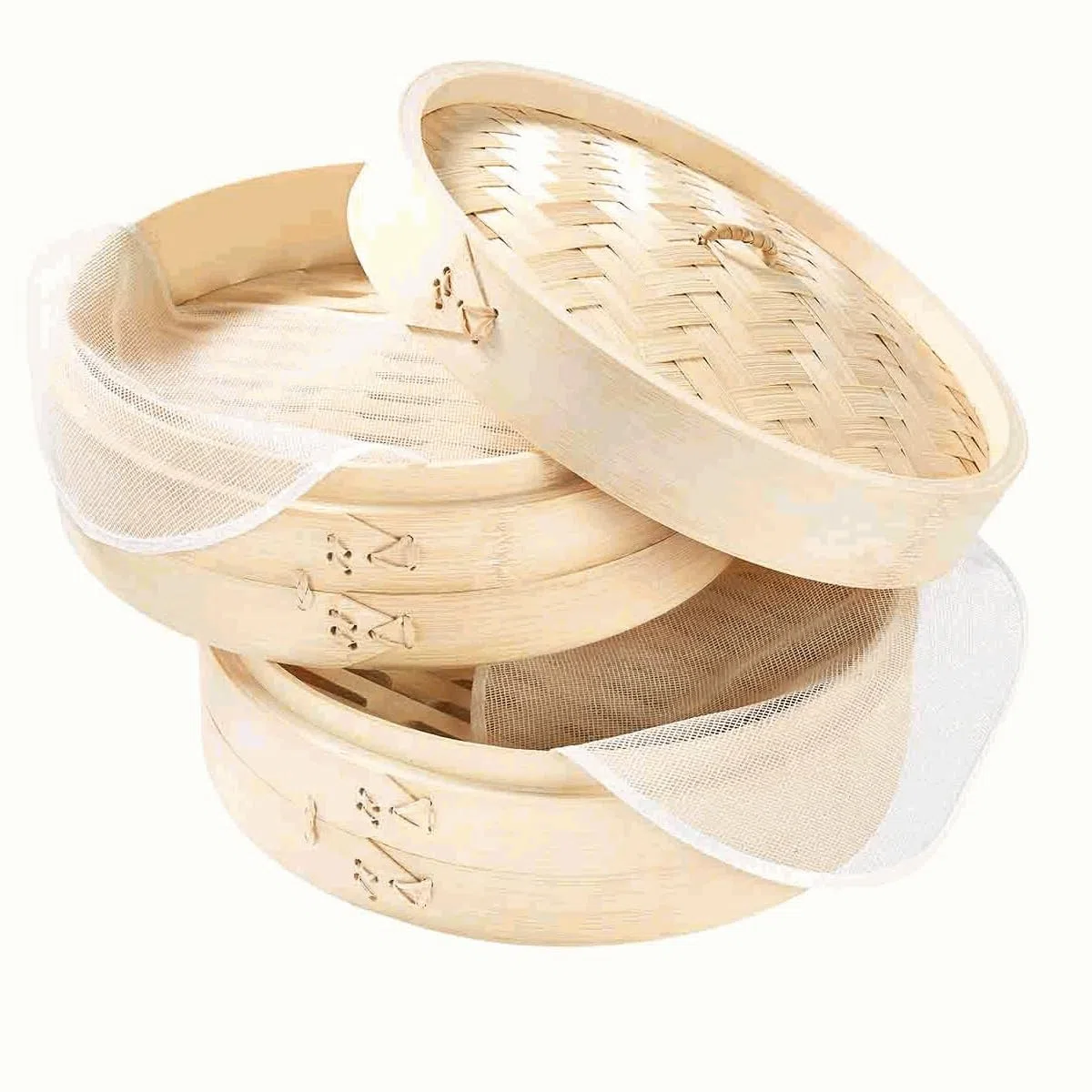 CHEFZOCO Cesta de Vapor de Bambú para Cocinar Asiático, Steamer de bambú, Canasta para vapor, Vaporera de bambú, Dim sum basket, Diámetro 24 cm, Altura 15.3 cm, 2 pisos, 800 gramos