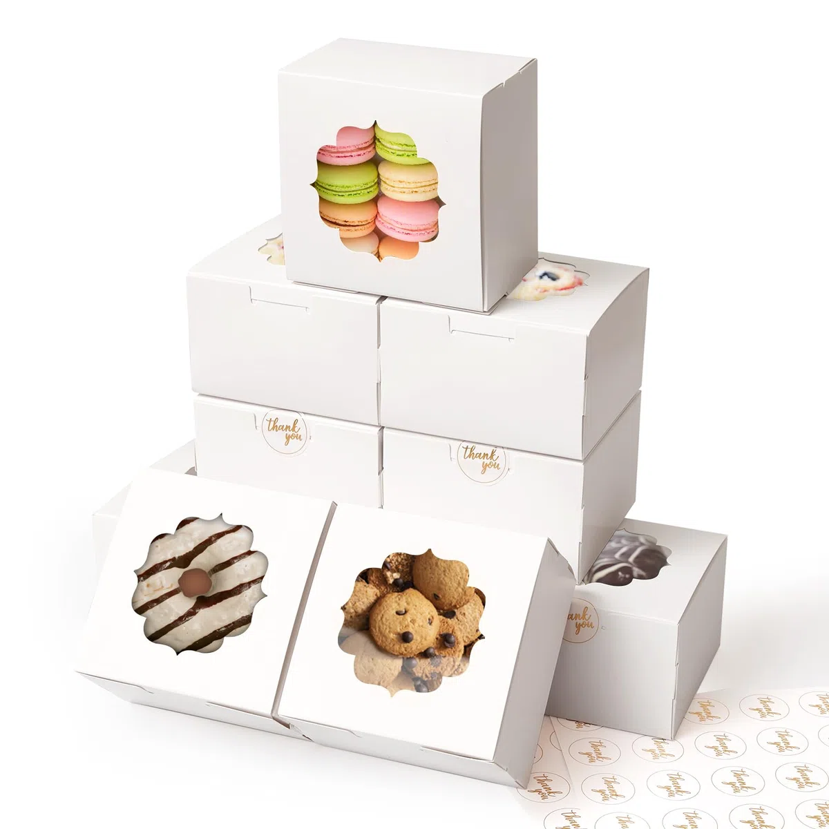 B4BAI100 100 cajas de regalo pequeñas de panadería de 4 x 4 x 2.5 pulgadas con ventana