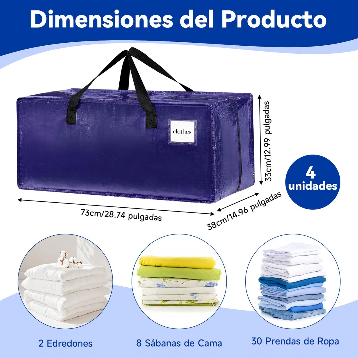 4 Piezas 92 L Bolsa De Almacenamiento, Bolsas De Mudanza Impermeables, Caja De Mudanza Grande Con Cremallera Y Asa, Adecuado Para Mudanzas, Campamentos Y Almacenamiento De Ropa