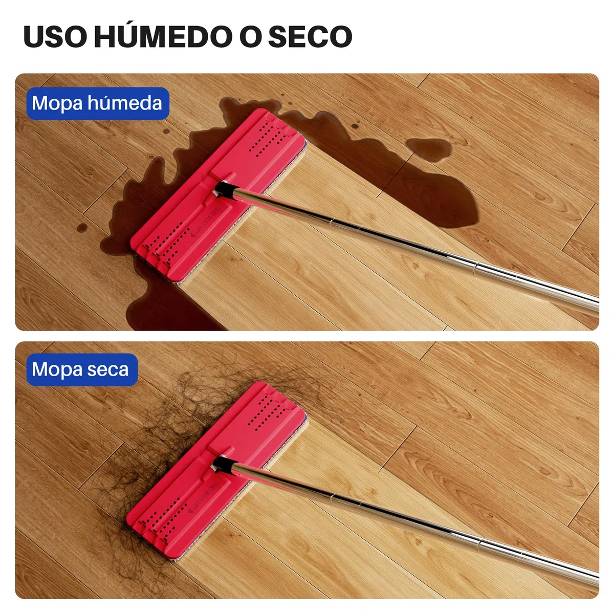 JOYMOOP Juego de mopa y Cubo para el hogar, Sistema de autolimpieza Manos Libres, 3 Almohadillas de Microfibra Reutilizables, para Pisos y Paredes - Negro + Rojo + Azul Pizarra