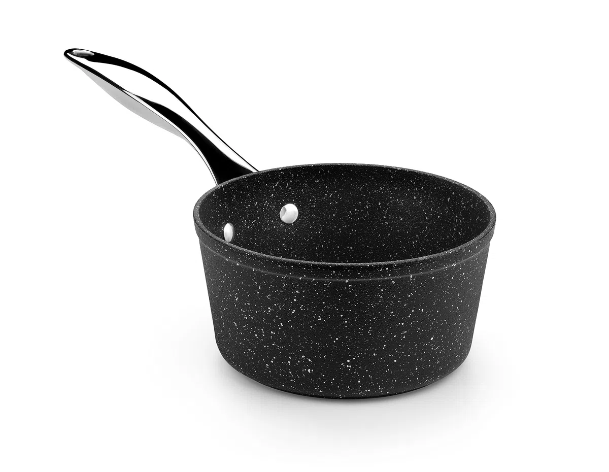 MONIX Mineral | Cazo 16 cm aluminio forjado con antiadherente, tipo piedra, sin PFOA, aptas inducción