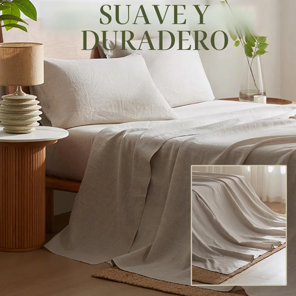 DAPU Pure Linen - Juego de sábanas 100% Lino francés de Normandía, Transpirable y Duradero para Personas Que Duermen con Calor, Juego de 4 Piezas, 1 sábana encimera, 1 sábana Bajera, 2 Fundas de