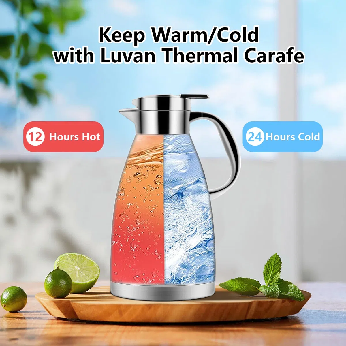 Luvan 1.8L 18/10 Jarra Térmica Termo, Anti-Goteo, Anti-Quemaduras, La cafetera de Aislamiento, café, (Plata-1.8)