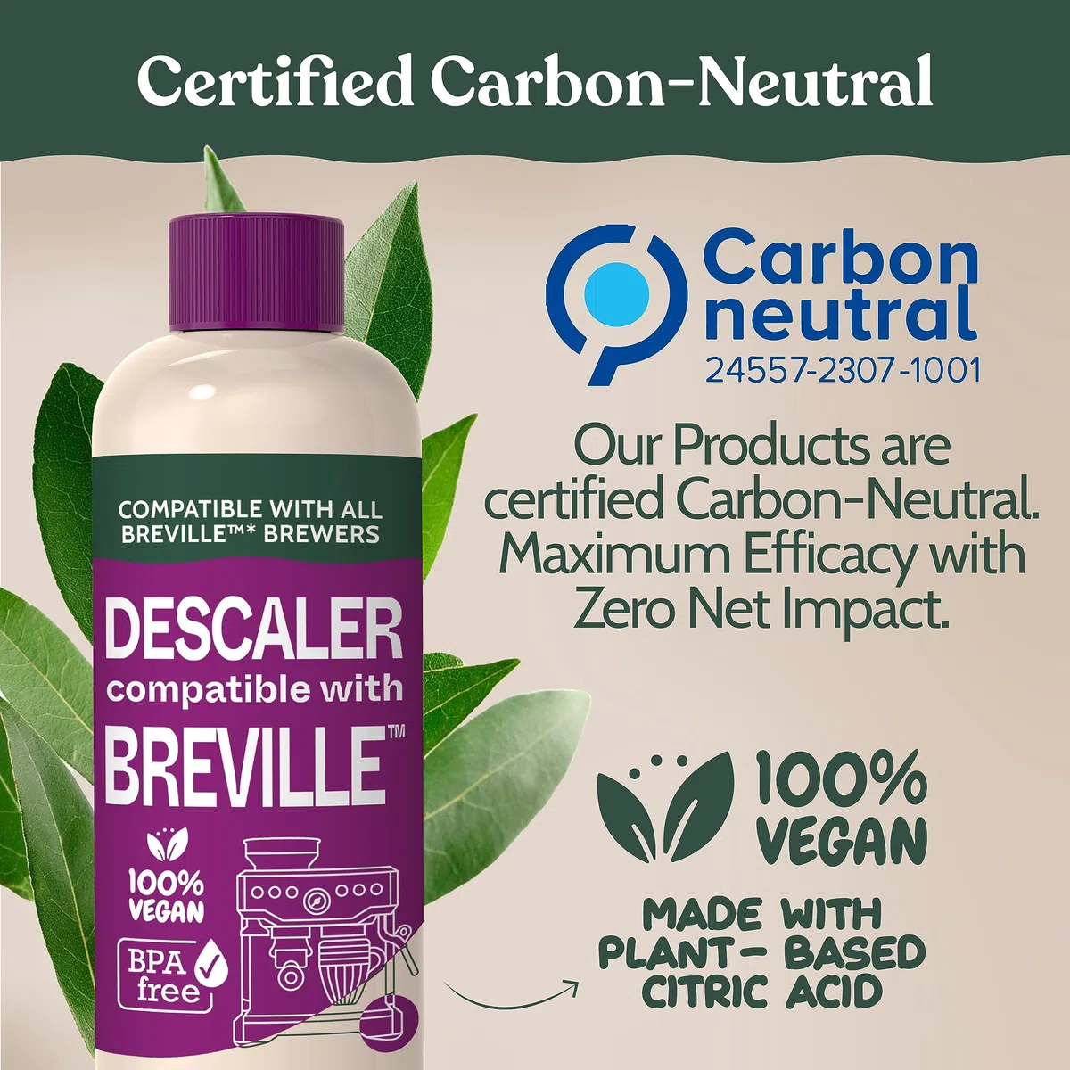 Solución descalcificadora compatible Breville. Especialmente formulada para limpiar y descalcificar tu máquina de café espresso Breville. 2 usos por botella, paquete de 2. Kit de descalcificador