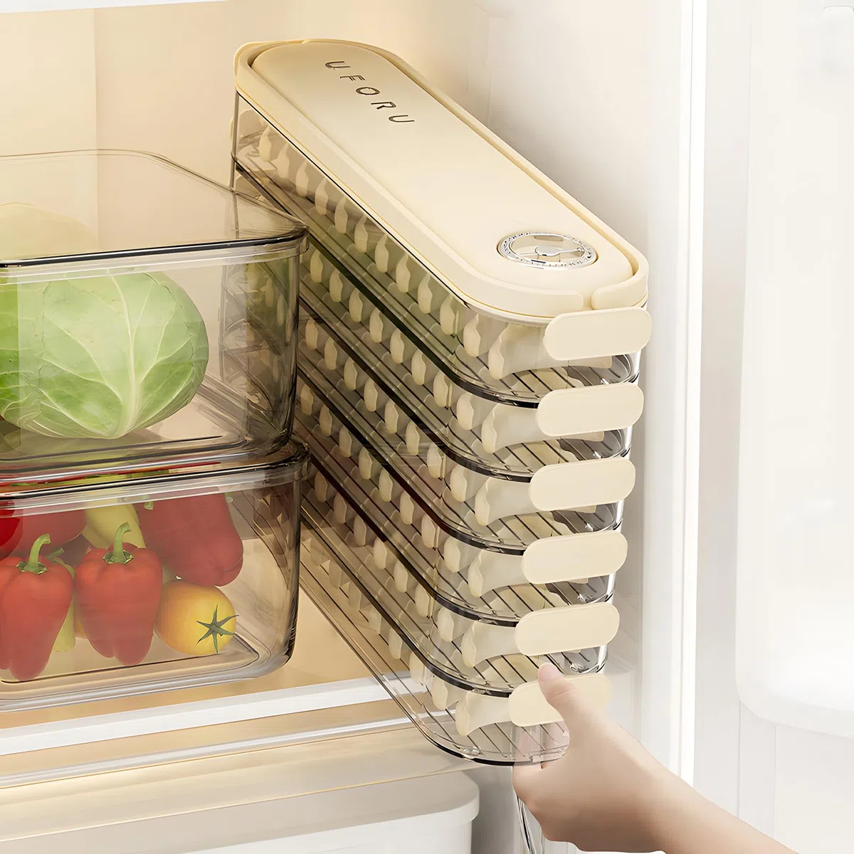 Cajas de almacenamiento para nevera con tapas, caja de albóndigas, organizador de refrigerador, almacenamiento apilable con tapas, contenedor portátil de almacenamiento de alimentos de congelación